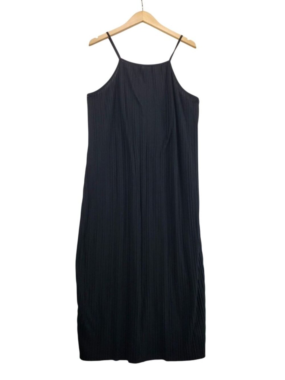 Black Pleated Slip Dress L by A New Day Spaghetti Strap Midi Recycled Polyester